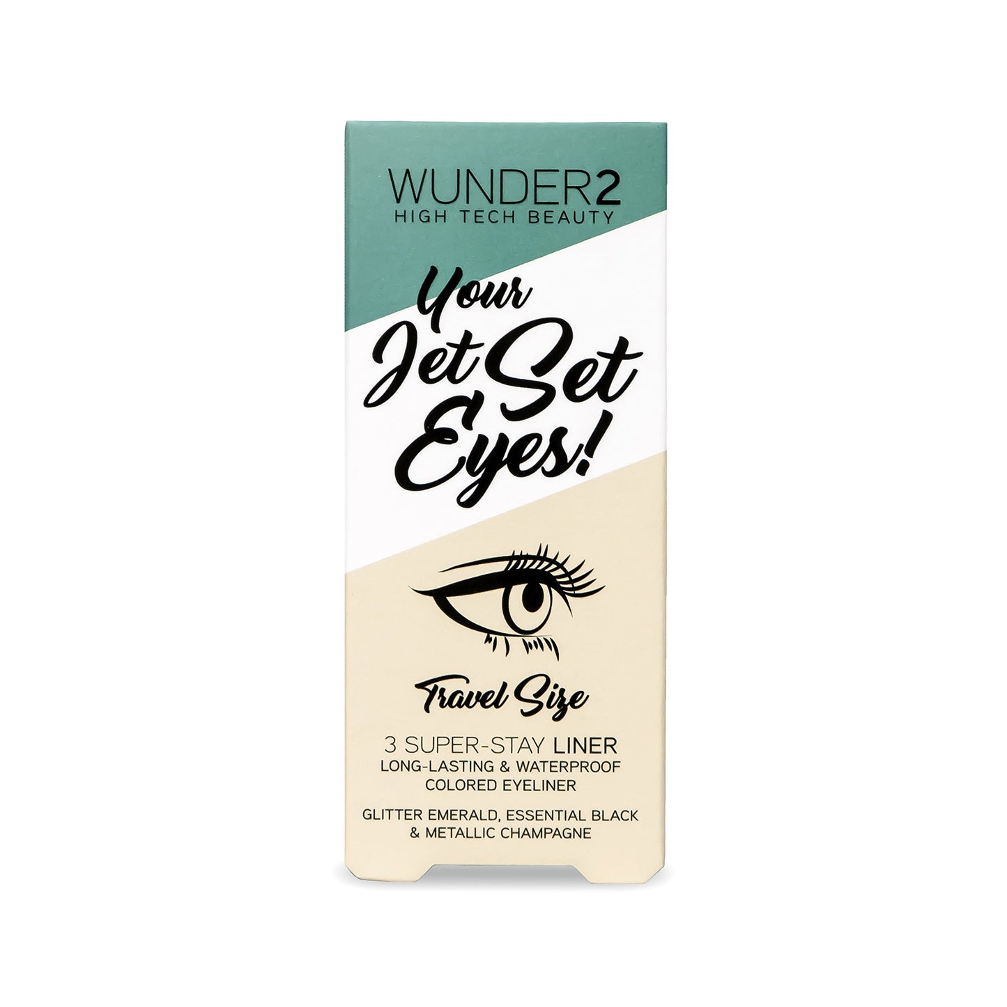 WUNDERBROW WUNDER2 JET SET EYES Makeup Eyeliner Pencil Set of 3 Long Lasting Waterproof Eye Liners, Black, Cream, Green