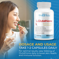 Bio White Glutathione Supplement - Natural Skin Whitening Anti-Aging Benefits and Improves Immunity, L-Glutathione Pills for Men & Women - Pure Antioxidant, 60 Capsules (1000mg)