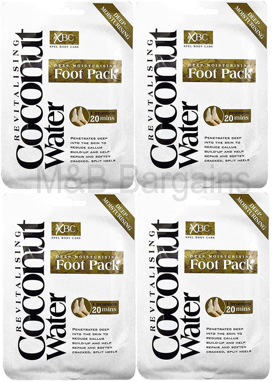 XHC 4 x Treatment Deep Moisturising Revitalising Coconut Water Foot Pack