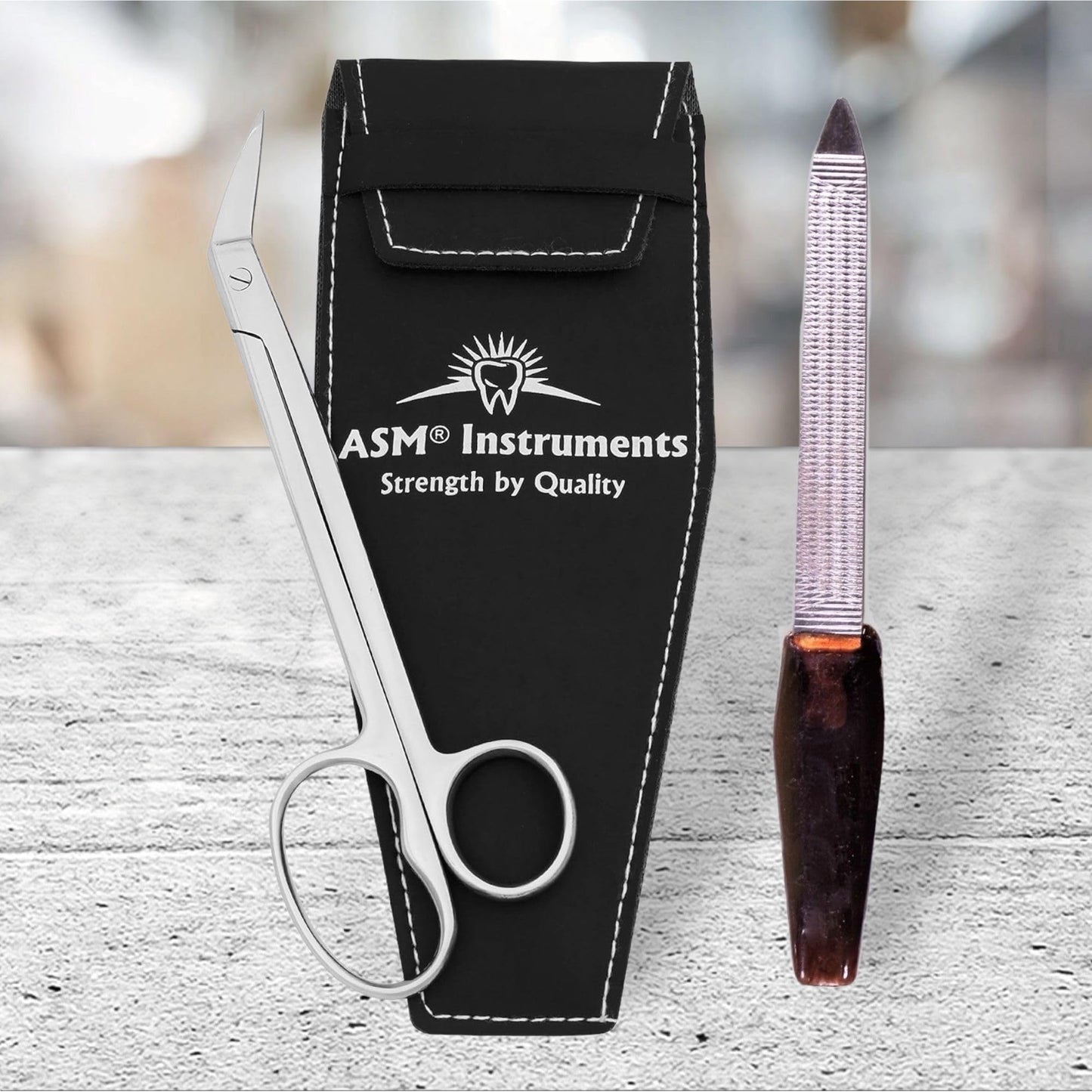 Asm Instruments ASM Toe Nail Scissors Clippers + Nail File with Pouch - Extra Long Handle Stainless Steel Toenail Scissor for Fingernail & Thick Ingrown Toenails Chiropody Podiatry Nail Clippers for Women & Men