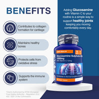 Zipvit Glucosamine Sulphate 2KCl 1000mg with Vitamin C, 180 Vegan Tablets, Supports Bones, Cartilage & Collagen, Reduces Tiredness & Fatigue, Joint Health Supplement, 6 Month Supply
