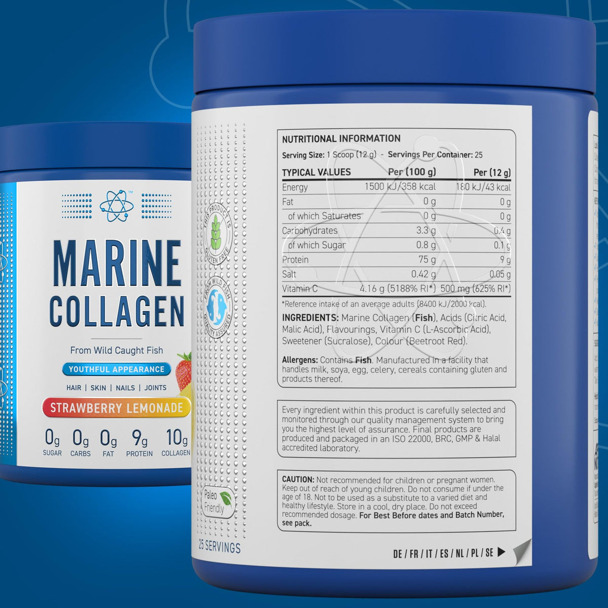 Applied Nutrition Marine Collagen Powder - Hydrolysed Collagen Protein, Healthy Skin, Hair, Nails (Strawberry & Lemonade) (300g - 25 Servings)
