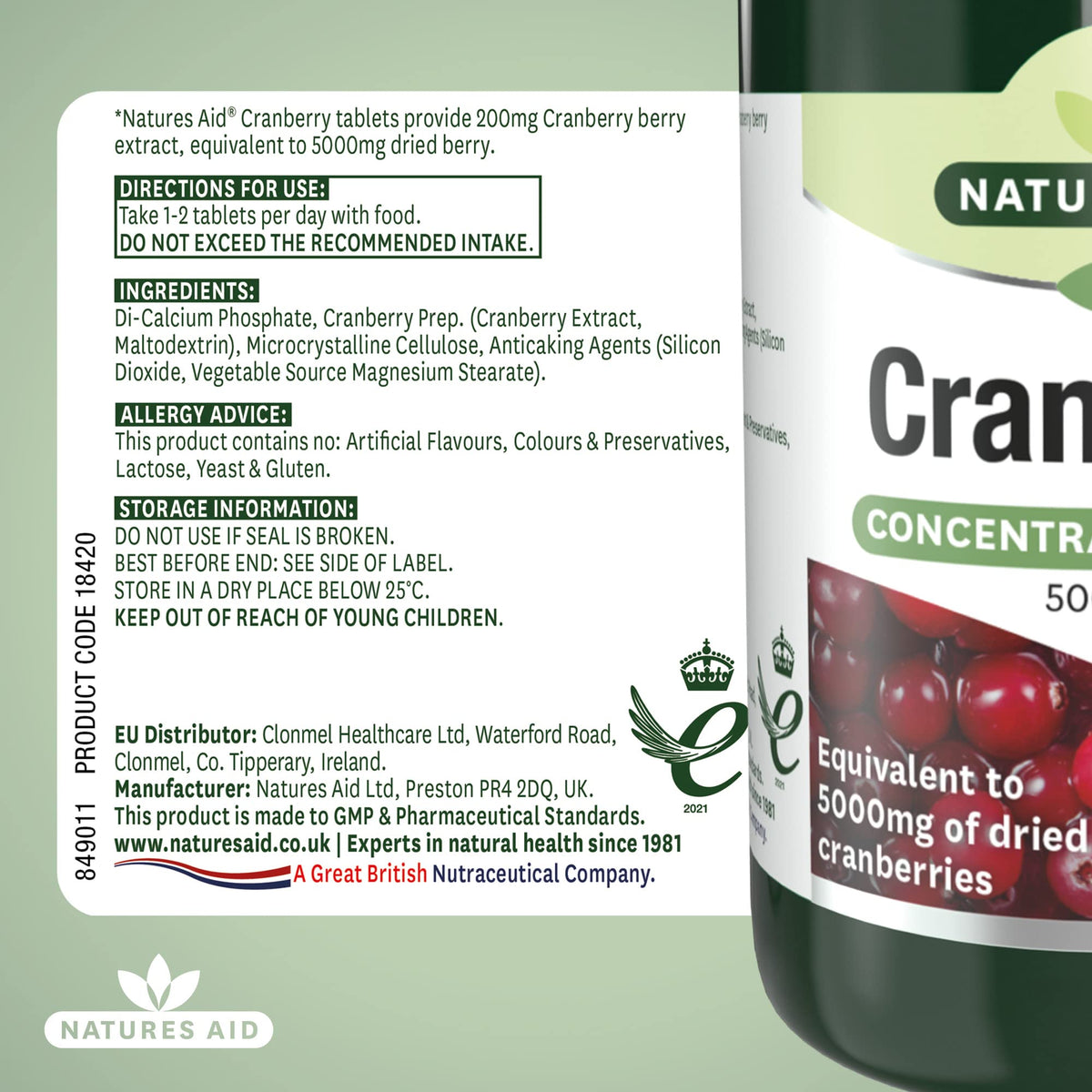Natures Aid Cranberry 5000mg – High Strength Tablets – Supports Urinary Tract Health & Immune System – Antioxidant Protection – Vegan, Gluten Free – 90 Tablets – Food Supplement