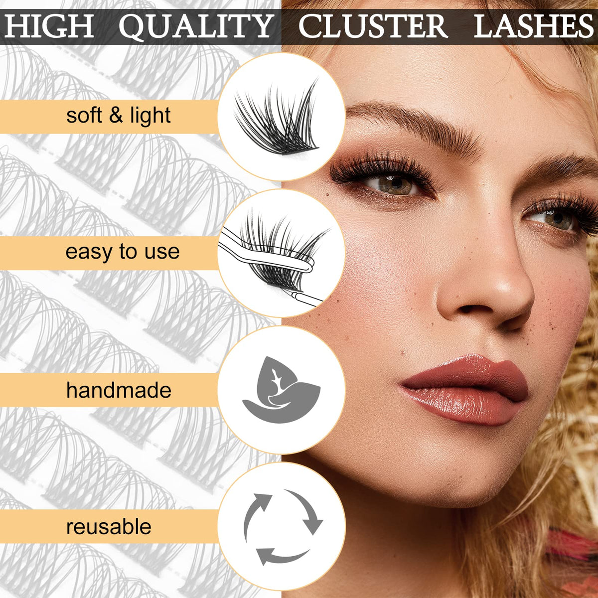 QUEWEL Individual Eyelashes 72 Pcs DIY Cluster Lashes D Curl 16mm Mega Matte Eyelash Clusters Volume False Lashes Soft & Light For Home Use(Volume-DH-D-16mm)