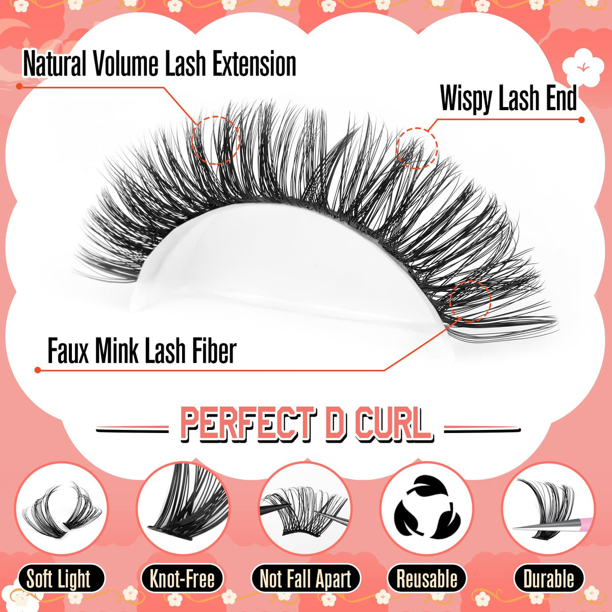 calphdiar Cluster Lashes 30D+40D+50D+60D Individual Eyelashes 480PCS Wispy Lashes Individual Cluster D Curl Eyelash Extensions 8-18MM Natural Volume Eyelash Clusters DIY Lash Extension for Beginners