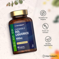 Horbäach DGL Licorice Root Tablets 400mg | Chewable Tablets | High Strength Liquorice Root Extract | 90 Count | Suitable for Vegetarians & Vegans | by Horbaach