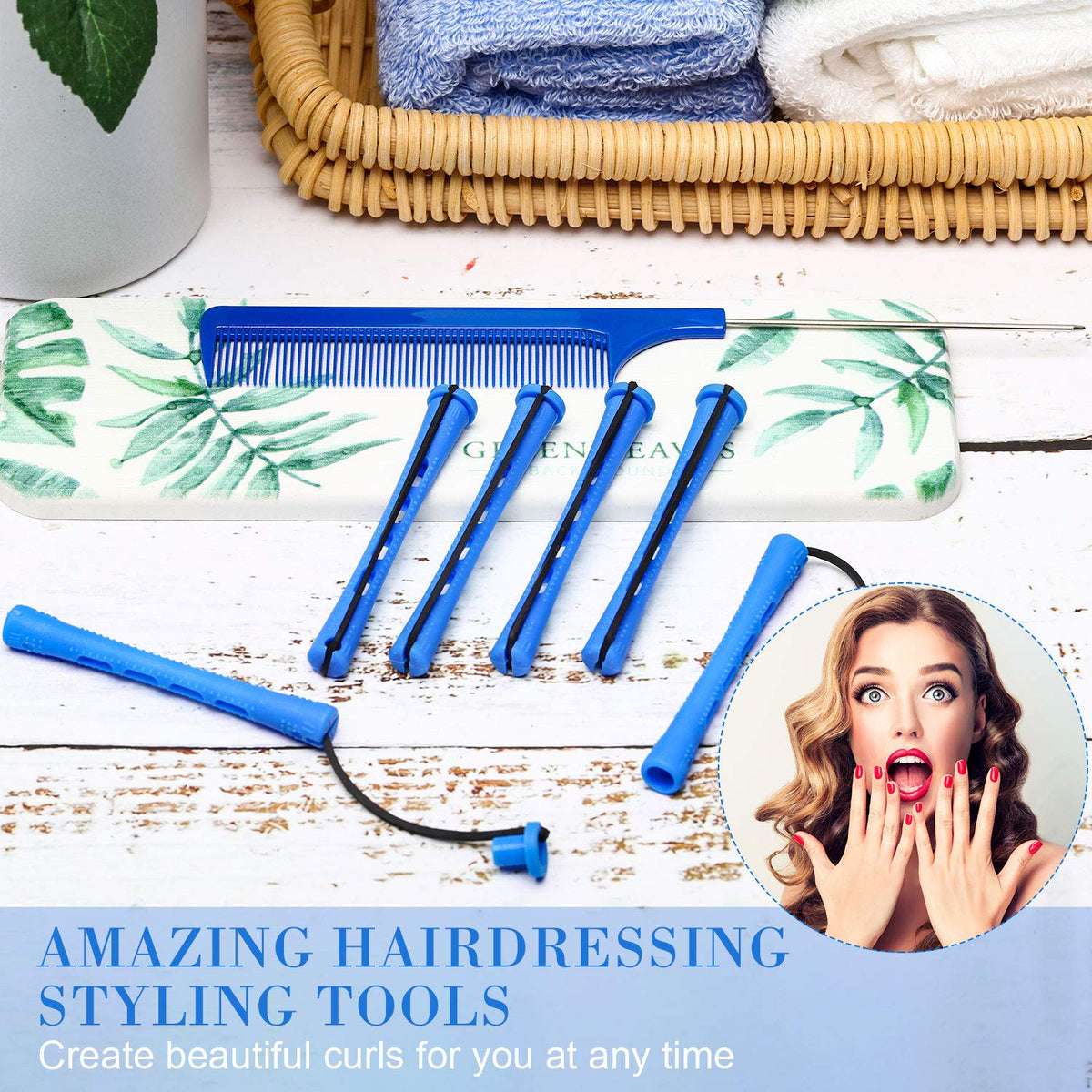 WILLBOND 36 Pieces Cold Wave Rod Hair Perm Rods Hair Rollers Perming Rods Curlers with Steel Rat Tail Comb for Hairdressing Styling (Blue, 0.35 Inch)
