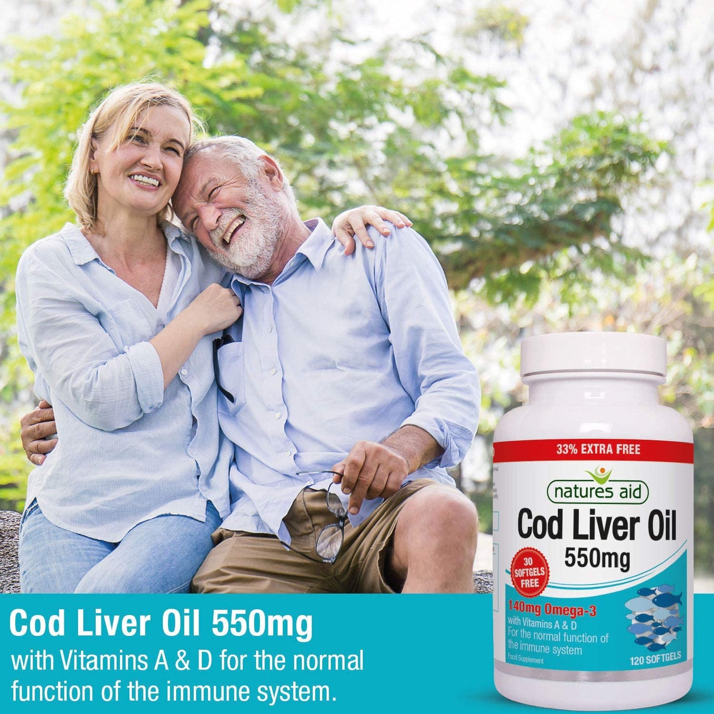 natures aid Natures Aid Cod Liver Oil 550 mg 120 Softgel Capsules (Providing 120 mg Omega-3, with Vitamins A and D, For The Normal Function of the Immune System, Purity Guaranteed, Made in the UK)