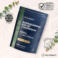 Horbäach Ashwagandha KSM-66 Complex Enhanced with Magnesium, Zinc & Vitamin B6 | High Strength Ashwagandha Root Supplement | 120 Vegan Capsules (Not Tablets) | by Horbaach