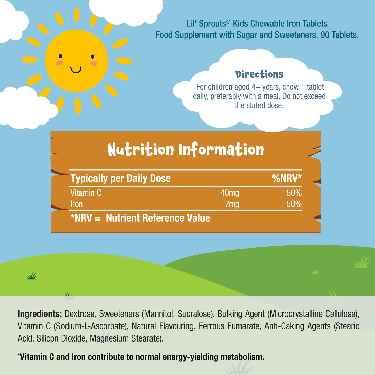 Iron Tablets for Kids with Vitamin C | 90 Chewable Tablets (3 Months Supply) | Natural Berry Flavour | Vegan Iron Supplement for Kids | by Lil' Sprouts