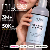 MYLEE Mylee 100% Pure Acetone (600ml) - Gel Nail Polish Remover – Maximum Strength Professional Soak-Off for UV/LED, Acrylics, Nail Tips & Glue - Made in the UK