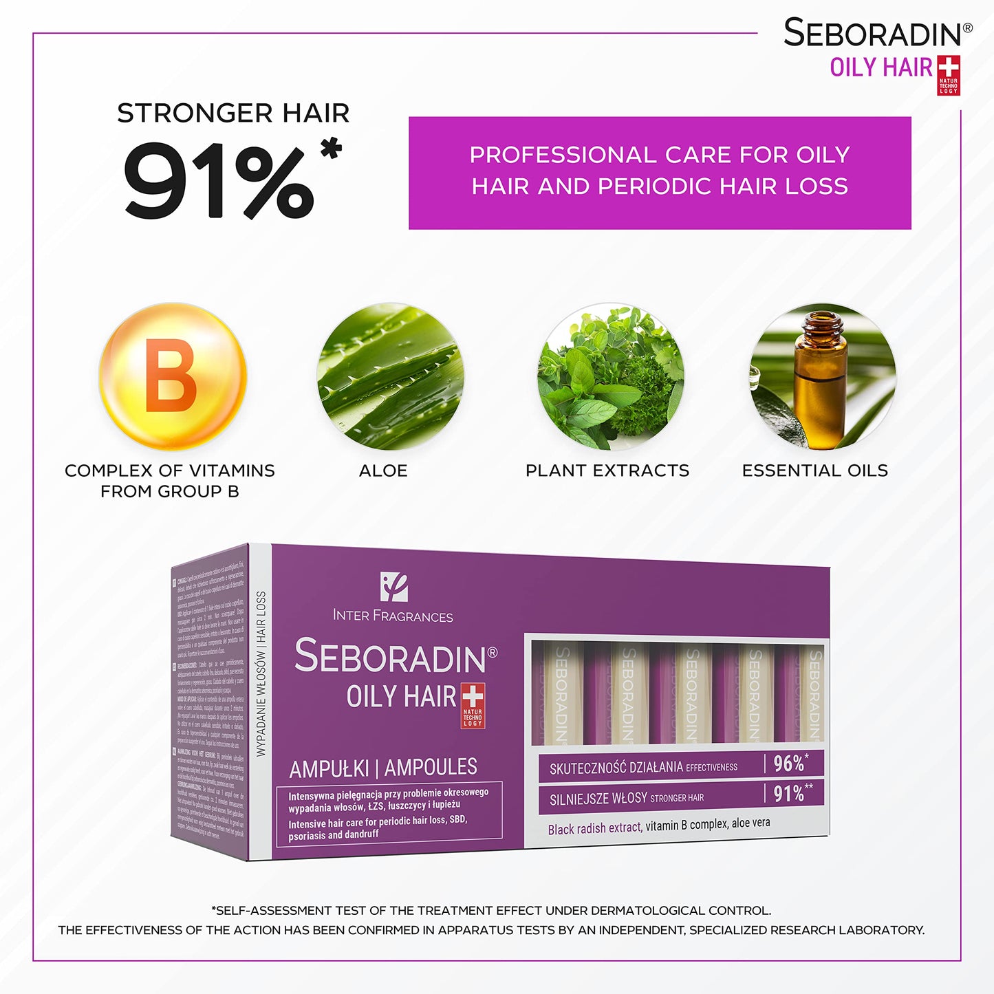 SEBORADIN OILY HAIR Serum Ampoules 14 x 5,5 ml Anti Hair Loss Serum Chronic Hair Loss and Thinning Treatment Natural Extracts and Vitamins Hair & Scalp Treatment Hair Care & Products