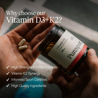 Puresport 4000IU Vitamin D3 + K2 Vegan Supplement, 60 Daily Capsules