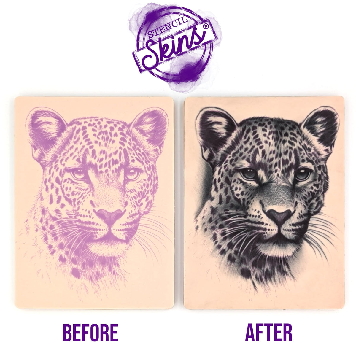 Stencil Skins Pre-Printed Tattoo Practice Skins - 5 Pack | Pre-Printed Designs | Big Cat Set | Premium 3mm Thick | Fake Skin
