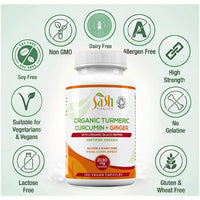 SASH Vitality Sash Vitality Organic 3600mg Turmeric Curcumin with Black Pepper & Ginger | 120 Vegan Turmeric Capsules High Strength | Supports Joints | Immune System Support | Soil Association Certified Organic UK