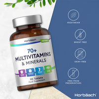 Horbäach Multivitamin 70 Plus Tablets | 90 Count | with Essential Vitamins and Minerals | for Men and Women Age 70+ | Vegetarian | by Horbaach