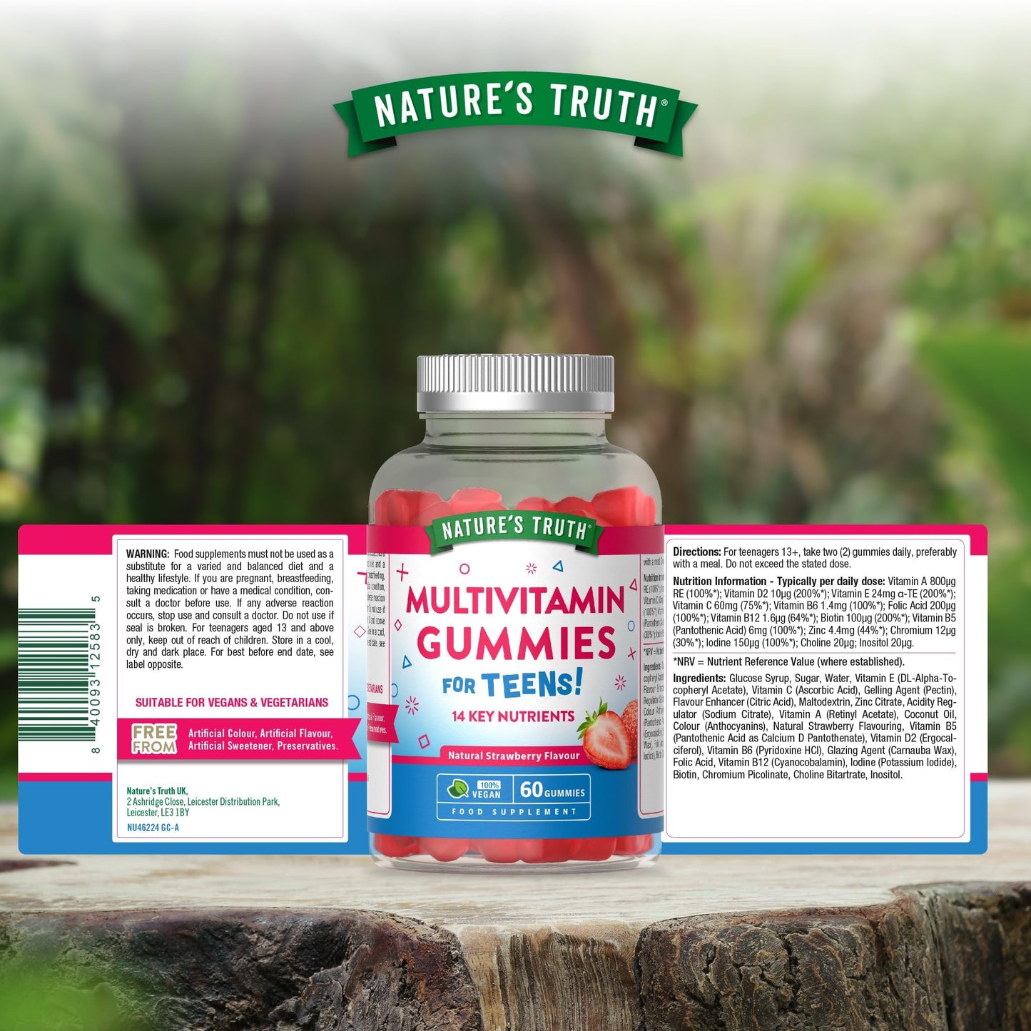 Nature's Truth Multivitamins for Teens - 60 Vegan Gummies - 14 Key Nutrients - Natural Strawberry Flavour