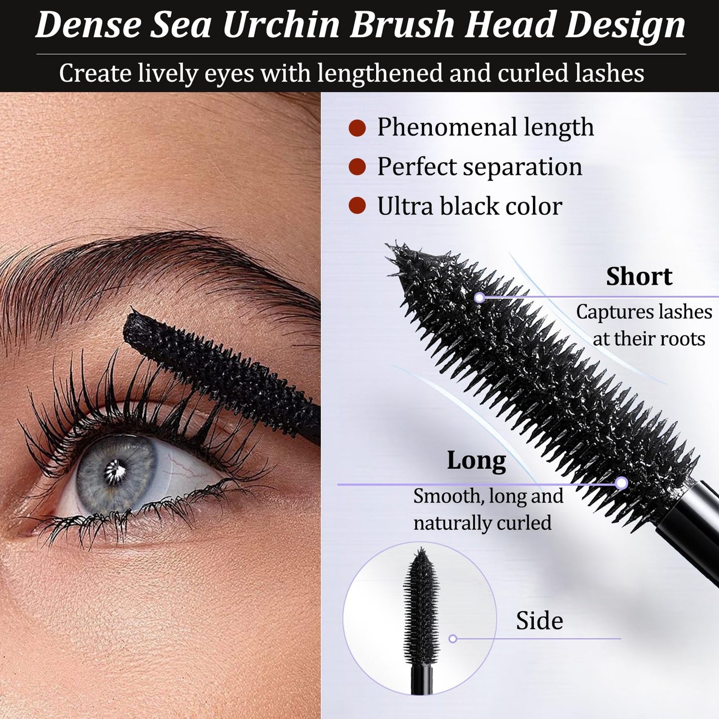 NLFOX Black Mascara Waterproof - Mascara Black Volume and Length Waterproof - Lengthening mascara for Mature Older Women - Long Lash Mascaras black Tinted for Eyelashes Extended Natural