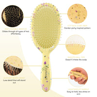 FRAMAR Framar No More Tangles Hairbrush - Detangle Hair Brush for Women, Men & Children, Detangler Hair Brush, Wet Detangle Hair Brush For Curly Hair - Floral Yellow