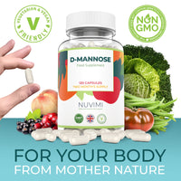 D Mannose 120 Capsules, 1000 mg per Dose, Promotes Urinary Tract Health, Natural Vegan UTI Defence by NUVIMI®