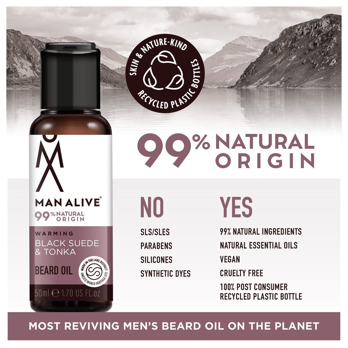 MAN ALIVE Beard Oil for men by Man Alive 99% Natural skincare 50ml with Oatmeal, Argan Oil, Jojoba Oil & Almond Oil, gifts for men softens facial hair mens gifts birthday gifts for him (Black Suede & Tonka)