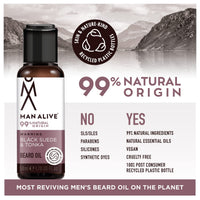 MAN ALIVE Beard Oil for men by Man Alive 99% Natural skincare 50ml with Oatmeal, Argan Oil, Jojoba Oil & Almond Oil, gifts for men softens facial hair mens gifts birthday gifts for him (Black Suede & Tonka)