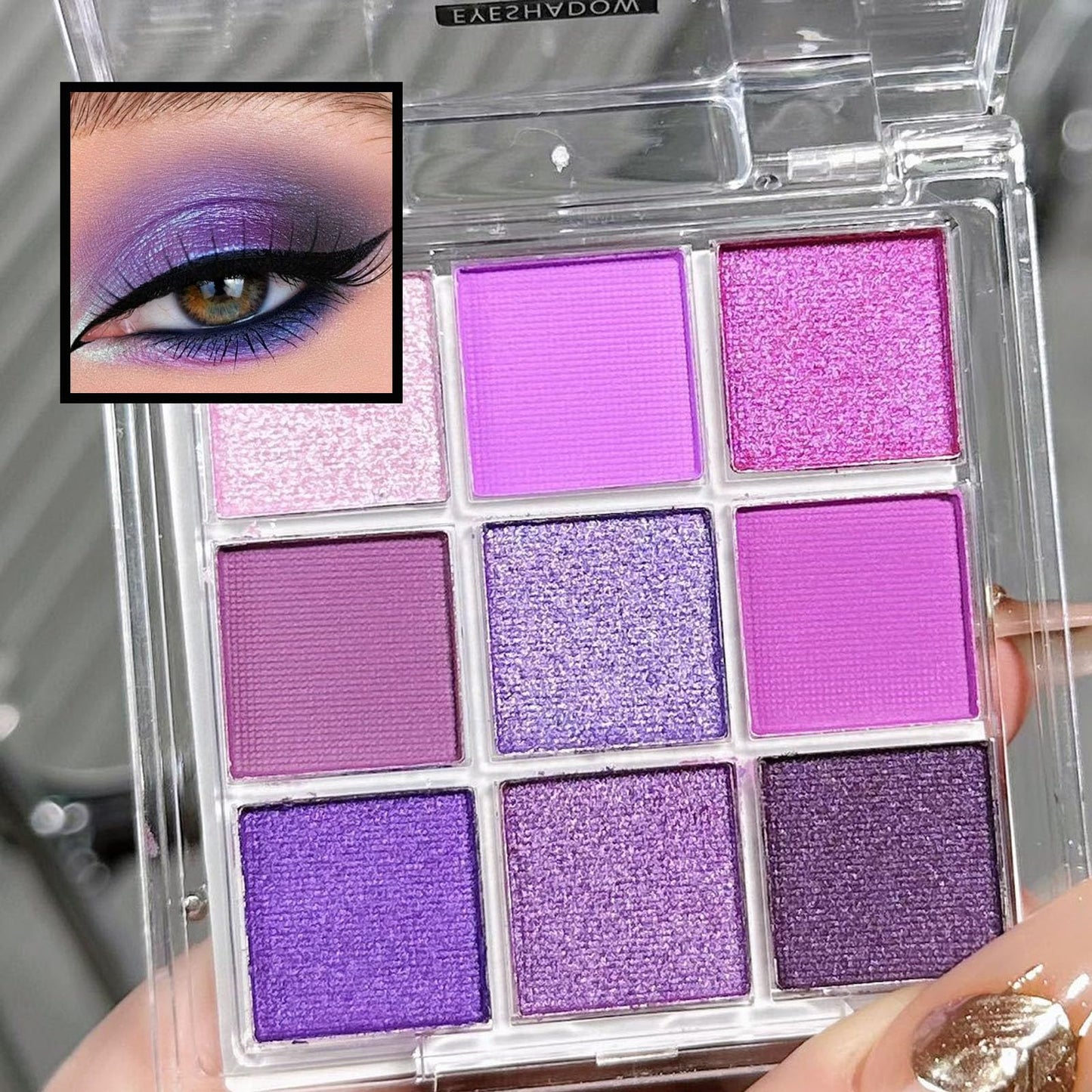 LYNTYAOU Purple Eyeshadow Palette, Pink Make-Up Palettes Shimmer Eye Shadow, Highly Pigmented Matte Shimmering Cool Make up Set, 9 Colour Waterproof Longlasting Eye Shadow Palette