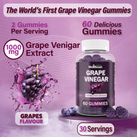 WellBoost Grape Vinegar Gummies, Rich in Grape Vinegar Extracts 1000mg- Chewable Vegan Sugar-Free Gummies, Grapes Flavour (1 month supply)