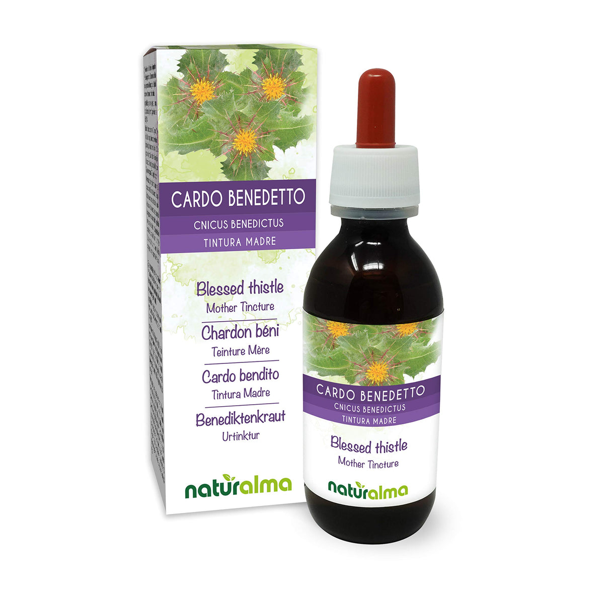 Blessed Thistle or Holy Thistle (Cnicus benedictus) herb with Flowers Alcohol-Free Mother Tincture Naturalma | Liquid Extract Drops 120 ml | Food Supplement | Vegan
