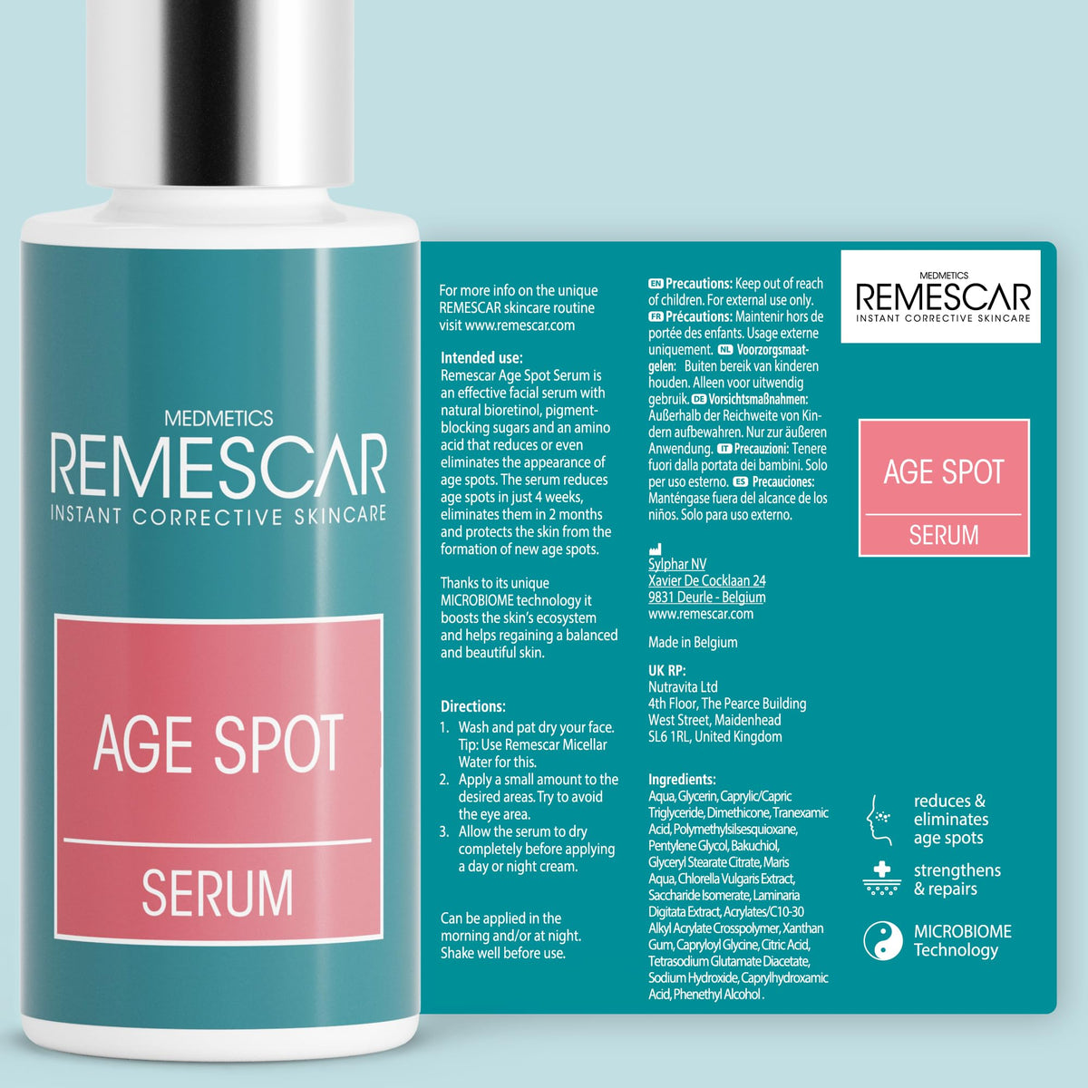 Remescar Age Spot Serum 30ml - Dark Spot Correcting Serum - Clinically Proven Age Spot Remover with Bakuchiol, Tranexamic Acid and Anti-Melanogenic Sugars - Hyperpigmentation Cream