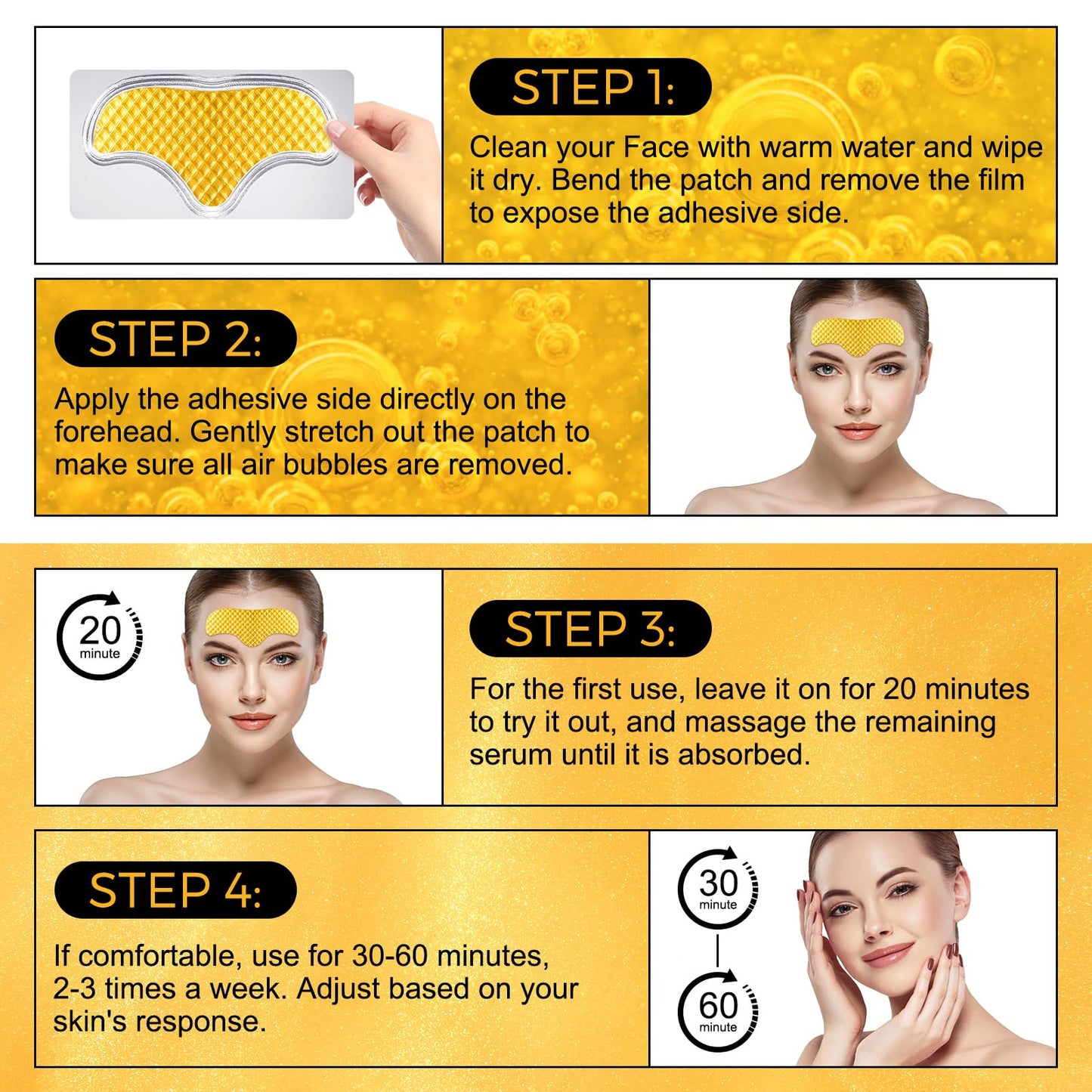 Collagen Forehead Wrinkle Patches, 12PCS 24K Gold Forehead Patches for Wrinkles, Anti Wrinkle Patches Anti-Aging Moisturising & Wrinkle Reduction, Collagen Regeneration and Skin Tightening