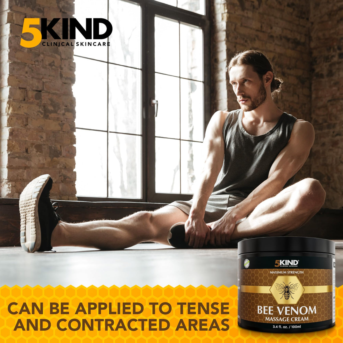 5KIND CLINICAL SKINCARE 5kind Bee Venom Cream UK Maximum Strength 100ml - Bee Venom Comprehensive Cream - Naturally Massage Joints & Muscles, Lower Back, Knee, Neck, Shoulder, Hip & Feet - Responsibly Sourced