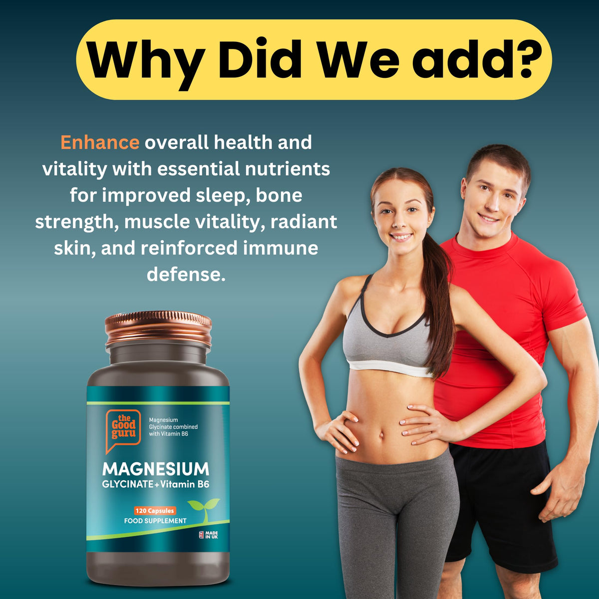 Magnesium Glycinate Supplements with Vitamin B6 | 120 Capsules, 2-in-1 Formula | High Absorption | 500mg Magnesium Glycinate + 7.35mg Pyridoxal 5 Phosphate | Vegan | Made in UK by The Good Guru