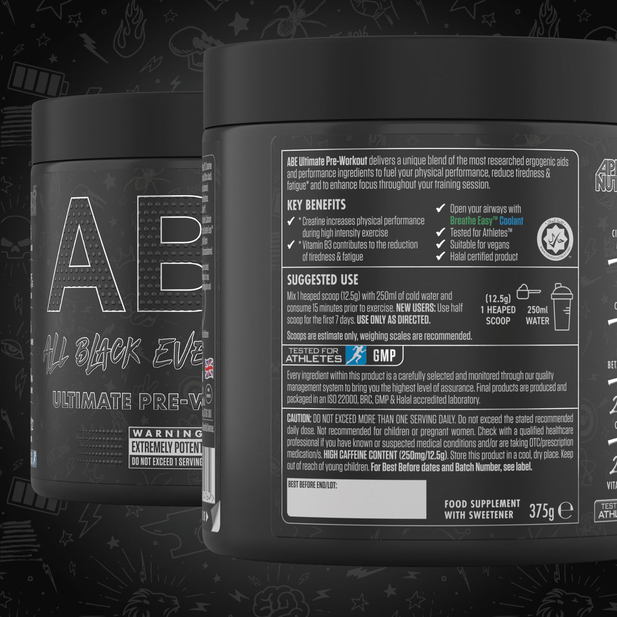 Applied Nutrition Bundle ABE Pre Workout 375g + 700ml Protein Shaker | All Black Everything Pre Workout Powder, Energy & Physical Performance with Creatine, Beta Alanine (Candy Ice Blast)