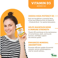 Futures Nutrition Vitamin D3 4000 IU - Vitamin D High Strength 4000iu - Vitamin D Tablets GMO & Gluten Free - 365 VIT D3 Tablets - Immune System Booster D3 Vitamins Supplements for Men and Women