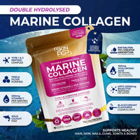 Premium Hydrolysed Marine Collagen Peptide Powder + VIT C, B Complex Hyaluronic Acid, & Stevia. Clean Light Taste/No Fishy Smell - SkinPep Collagen Re-Nu 300g - 30 Days Supply