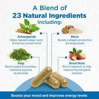 STRENGTH & SPICES100% Natural Vegan Food Supplements Strength & Spices Natural Thyroxine, Thyroid Supplement for Better Mood and Energy, Hormone Balance for Women and Men, Rich in Maca Root, Kelp, Ashwagandha and Brazil Nuts, 1000mg, 60 Capsules, Refill