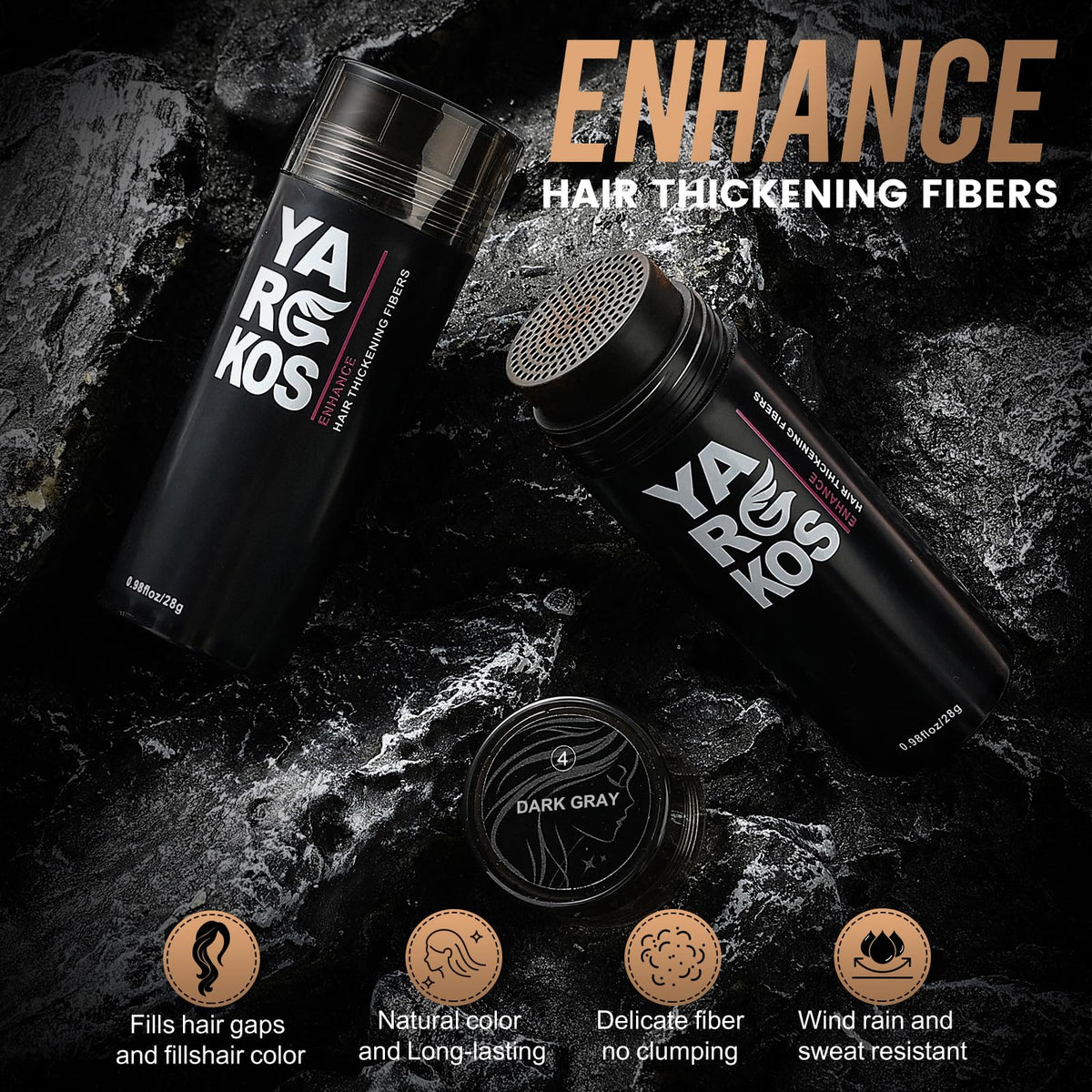 MIFANYO Instant Hair Thickening Fibers, Dark Gray, Hair Building Fibers for Conceals Hair Loss, Instantly Hairline Filler Powder for Thinning Hair, Women Root Touch Up, Men Bald Spot Cover Up