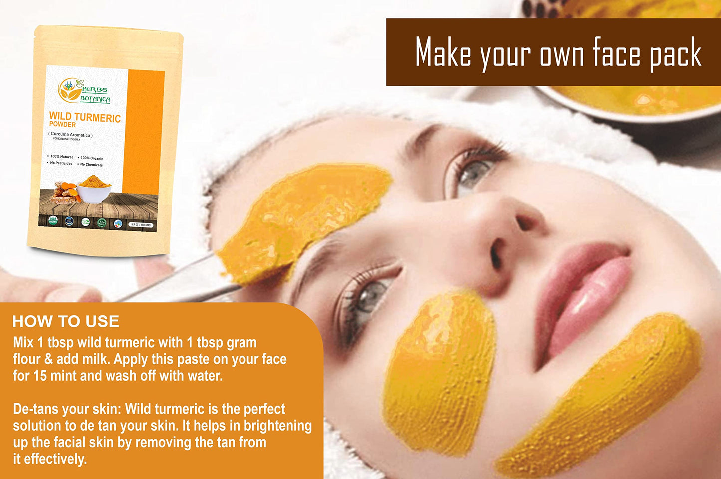 Herbs Botanica Wild Turmeric Powder For Face Reduces Acne, Face Mask, Dark Spots, Hyperpigmentation, Smooth Skin, Kasturi Manjal, Kasturi Turmeric, Aromatic Turmeric 150 Gms / 5.30 Oz