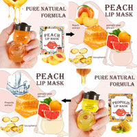 GEEWHILE Lip Sleeping Mask Moisturizing Lip Mask Skincare Lip Balm Set, 2 Pcs Peach+Honey Bee Balm Lip Mask for Day&Night Lip Care, Lighten Dark Lip Color Reduce Lip Lines, Repair,Prevent Dry Crack