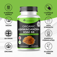 Herbtime Ashwagandha KSM 66, 180 Vegan Capsules 1500mg (6 Months Supply) High Strength Ashwagandha Extract 1500mg Per Capsule UK Made, Boosted with 5% Withanolides