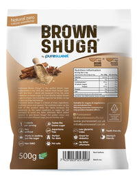 Brown Shuga® by Puresweet 500g, Natural Brown Sugar Alternative, No Bitter Aftertaste, Keto and Diabetic Friendly, Non GMO, Vegan, with Stevia.