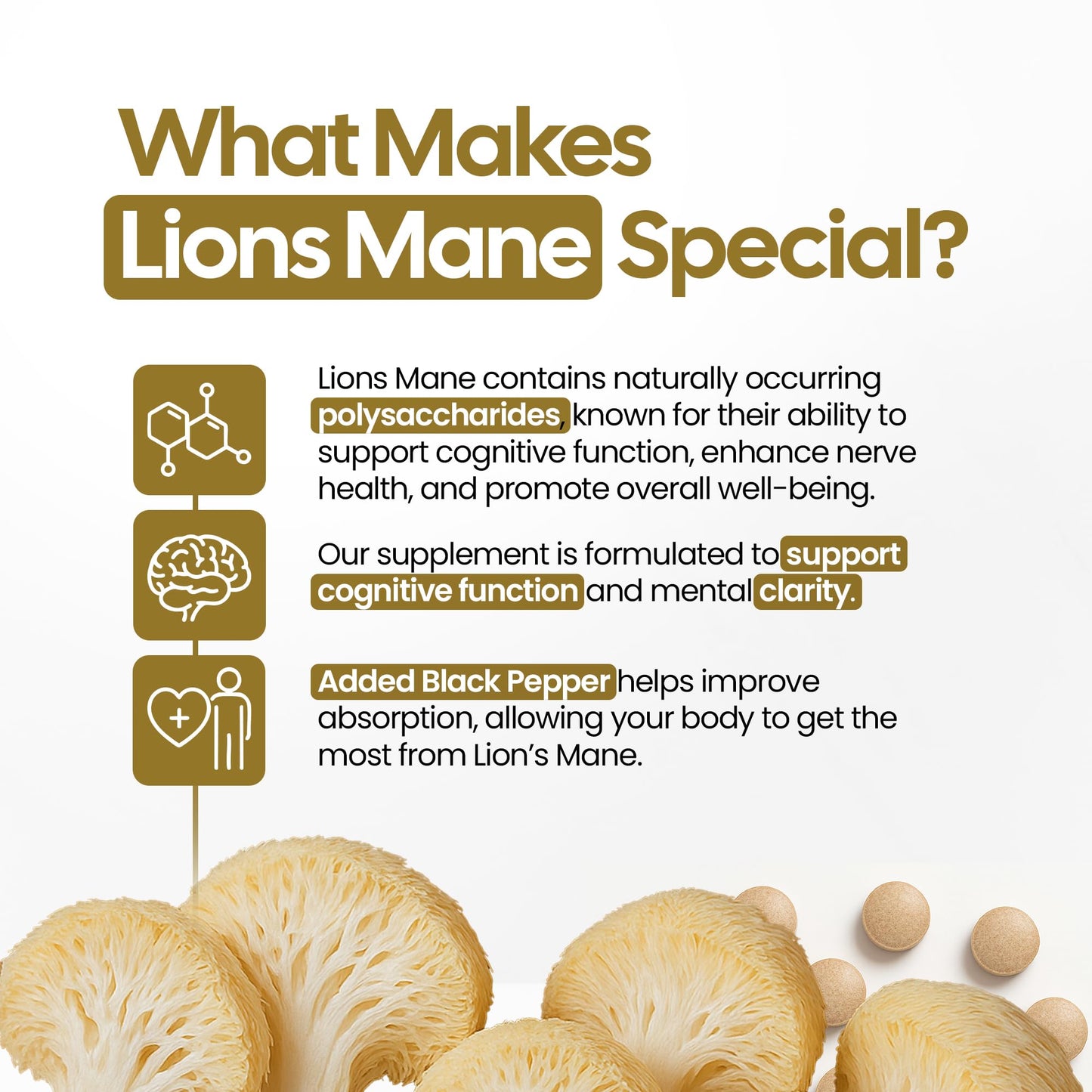 tinytablets.co Lions Mane 4500mg Supplement with Black Pepper Powder | 180 Tablets | Womens and Mens Supplements | UK-Made Lions Mane Supplement for Stress Relief | Science-Backed and Tested Lions Mane Capsules