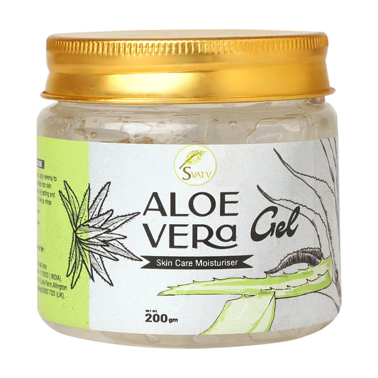 SVATV Natural Aloe Vera Gel for Face, Skin, Hair & Sunburn Relief with Cold Pressed, Vegan, Unscented Gel | Suitable for All Skin Types For Men & Women - 200g, 7.05 oz, 0.44lbs