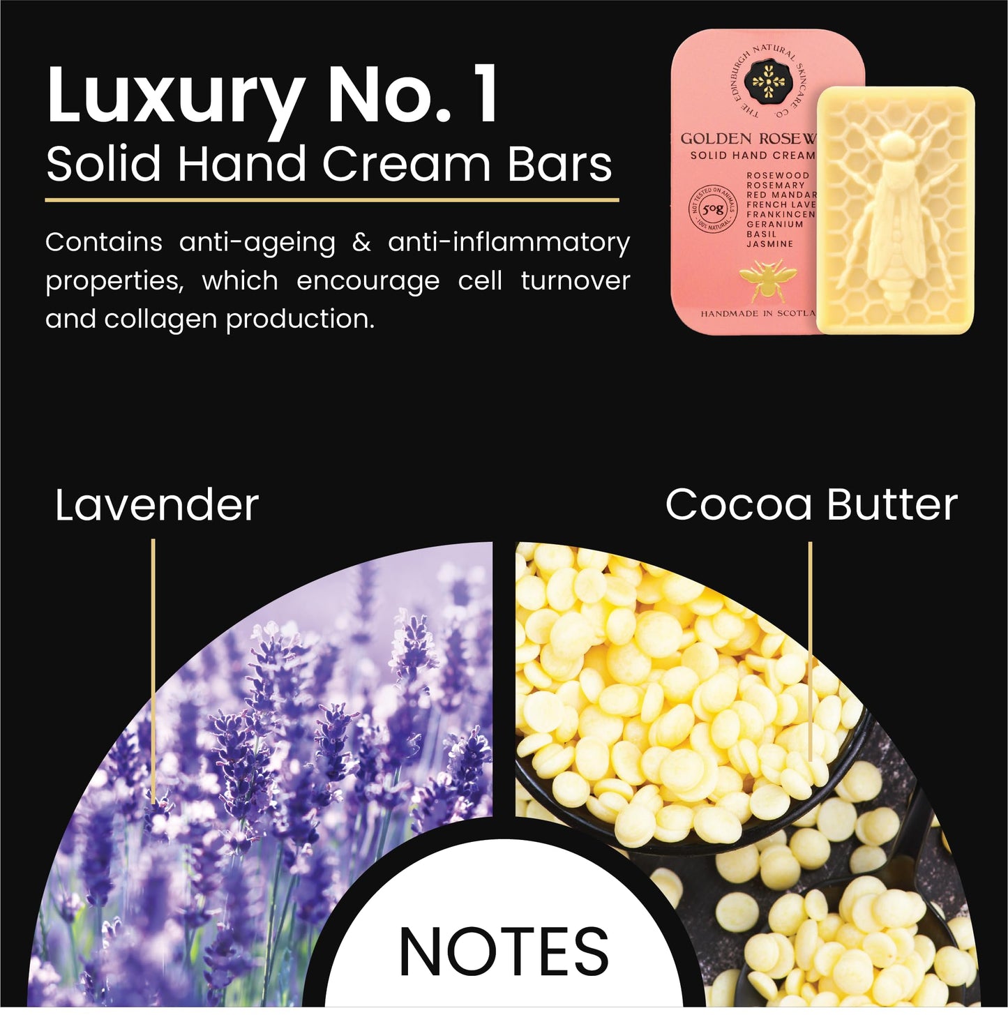 The Edinburgh Natural Skincare Company Ltd. Moisturising Solid Hand Cream Bars | For Dry & Sensitive Hands | Luxury No.1 Scent | Natural Hand Cream | No Sticky Residue | Luxury Gift | Cruelty Free | Edinburgh Skincare Company