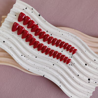 Christmas Red Press on Nails Short Almond Shaped, SXVME 30 Pcs Thick Short Fake Nails Press on Natural Acrylic False Nails Custom Solid Color Glue on Nails Medium Natural Fit Stick on Nails For Women