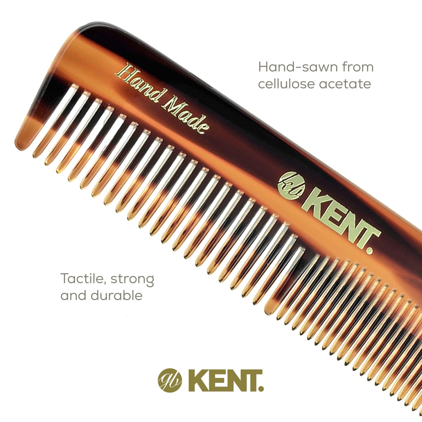 KENT Kent A OT Small Double Tooth Comb, Coarse/Fine Grooming Comb for Hair, Beard, Mustache, Men, Women and Kids. Saw Cut Hand Polished, Handmade in England