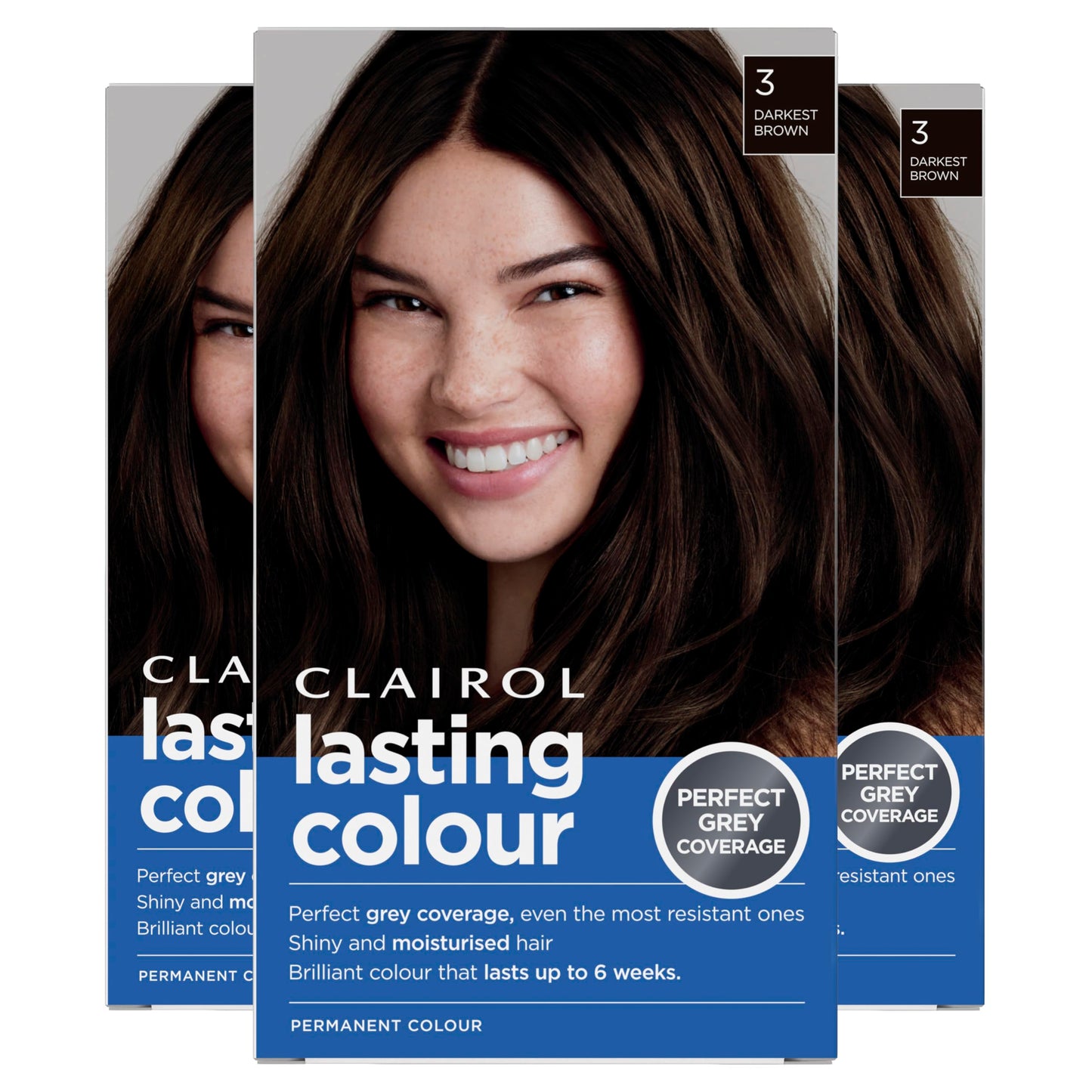 Clairol Lasting Colour Permanent Hair Dye | Ideal Grey Coverage | Shiny and Moisturised Hair | 3 Darkest Brown