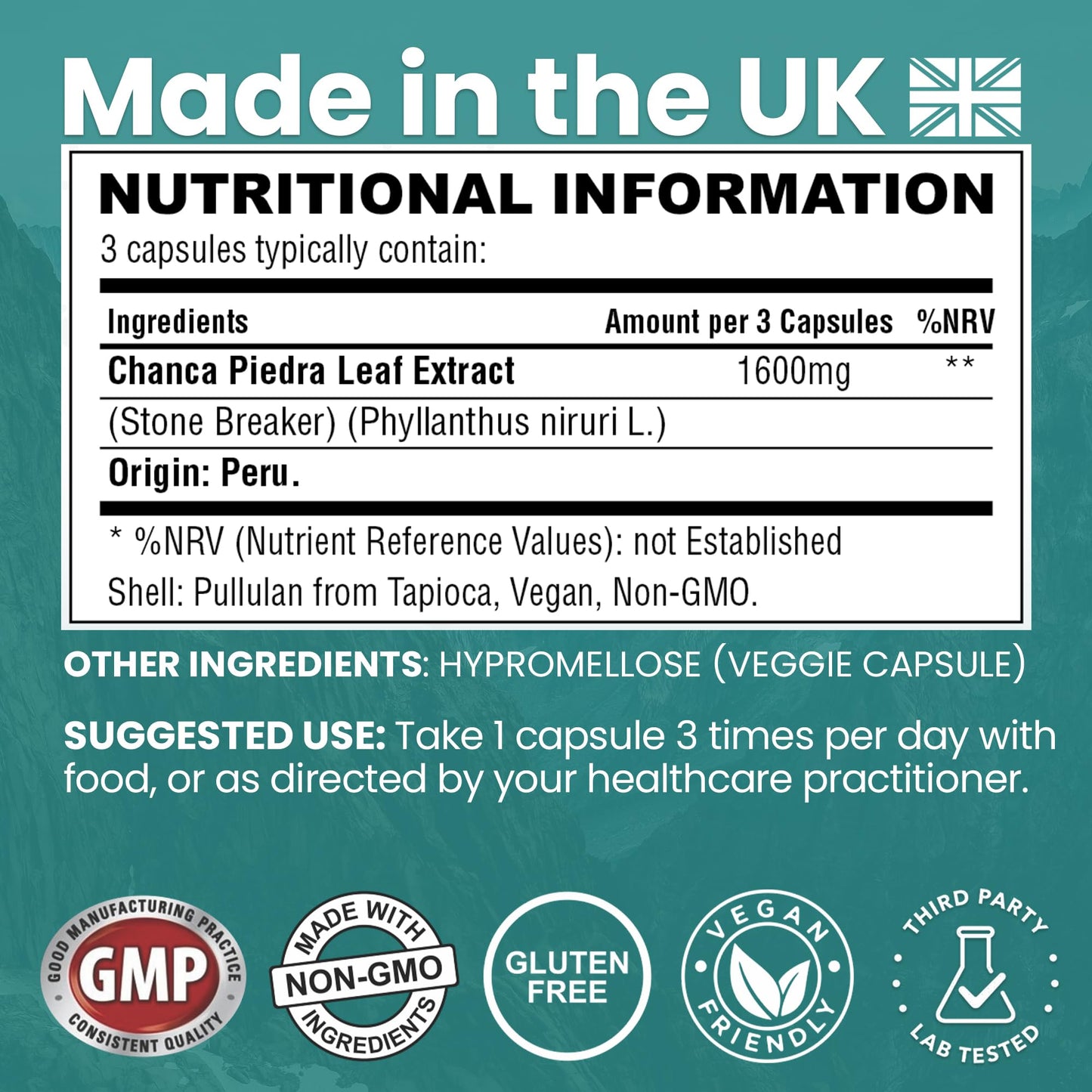 Vinco Supplements Vinco Chanca Piedra Capsules - Stone Breaker -1600mg – 120 Capsules - Peruvian Source - Kidney Stone Crusher Gallbladder Support - Dissolve, Flush & Cleanse - Made in The UK