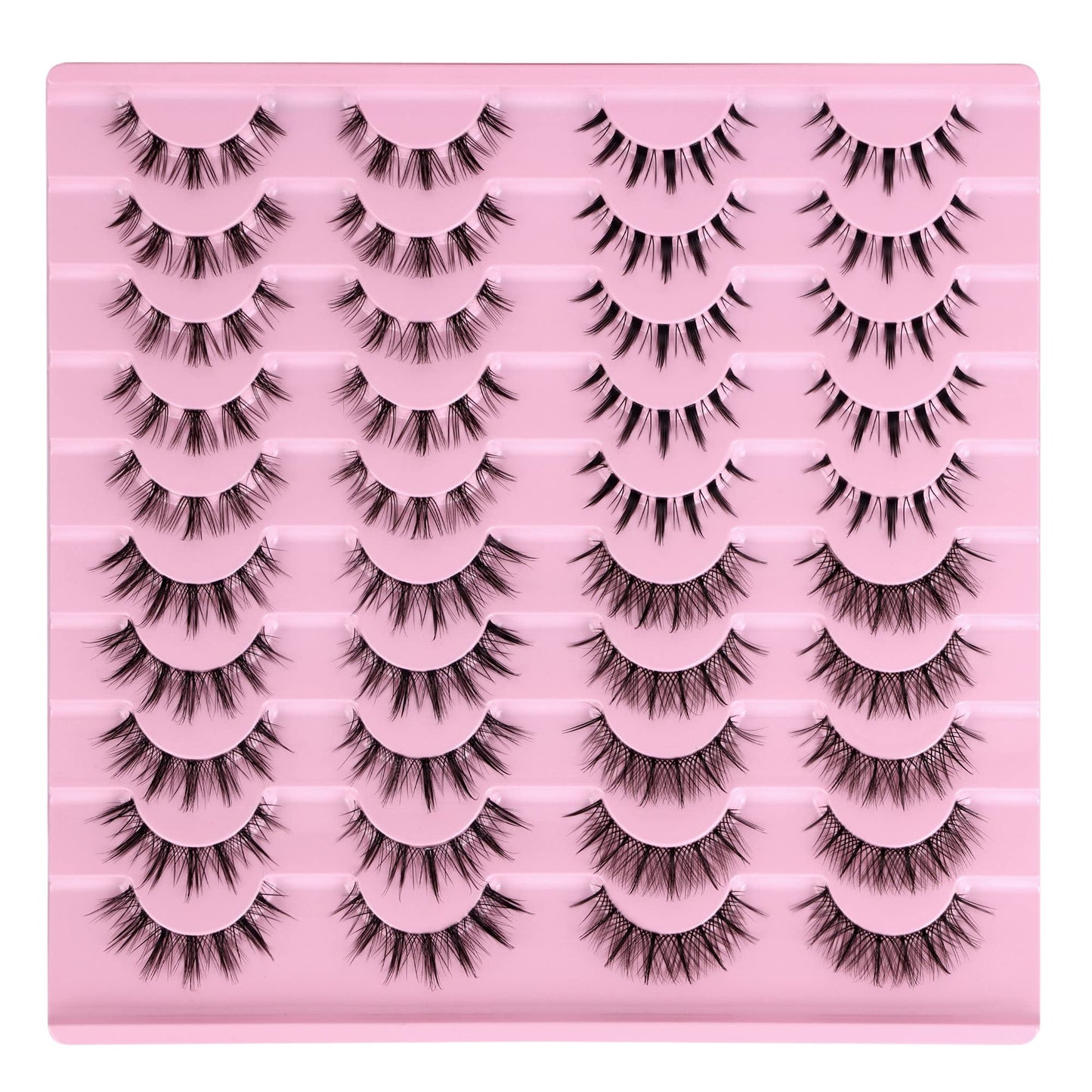 Newcally Manga Lashes Natural Look Anime False Eyelashes 20 Pairs Clear Band Individual Wispy Fake Eyelashes Strip Spiky DIY Cluster Lashes Extension C Curl Cat Eye Lashes Pack